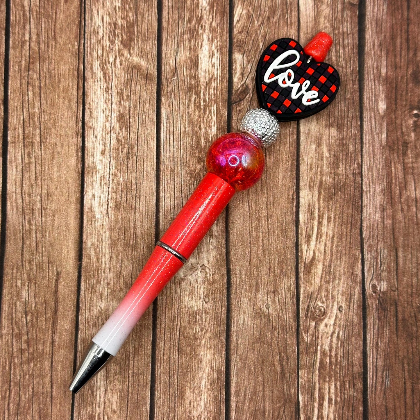 Jeweled Pen Love Plaid Heart