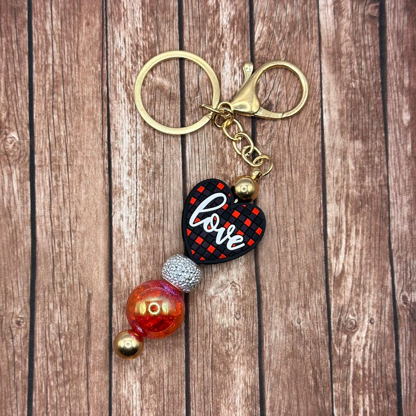 Keychain Love Heart Plaid