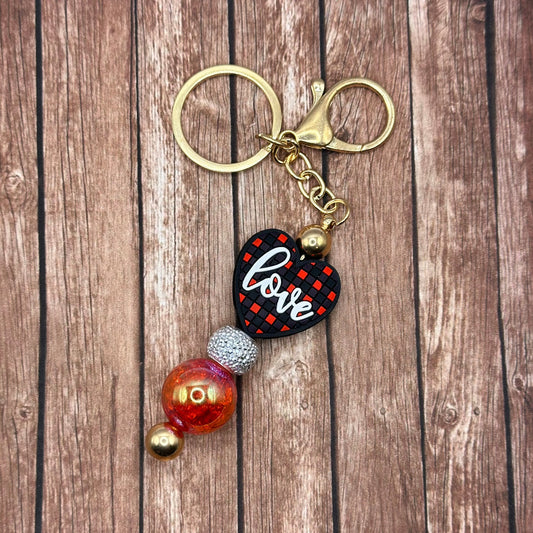 Keychain Love Heart Plaid