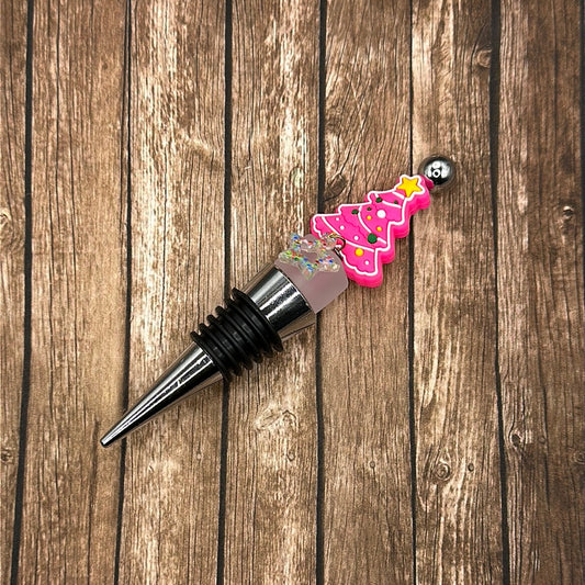 Wine Stopper Christmas Tree Pink